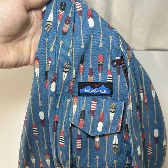 Kavu Blue Backpack with Wooden Paddles/Oars Pattern Red Rope Sling Back Bag - Picture 2 of 7